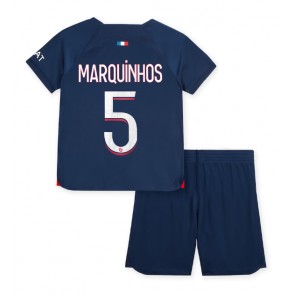 Paris Saint-Germain Marquinhos #5 Domaci Dres za Dječji 2023-24 Kratak Rukavima (+ kratke hlače)